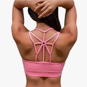 Lot 2 Strappy back yoga bras coral and black